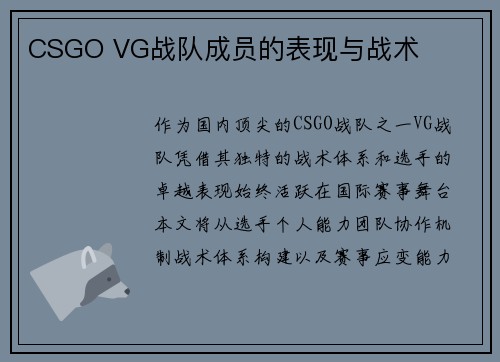 CSGO VG战队成员的表现与战术