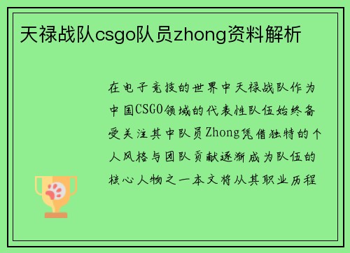 天禄战队csgo队员zhong资料解析